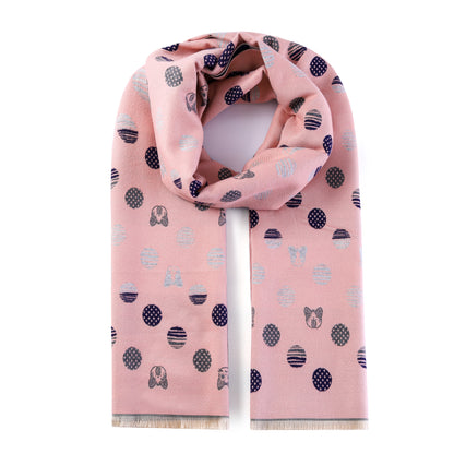 Luxurious Double Sided Jacquard Scarf - Polka Dots & Kittens