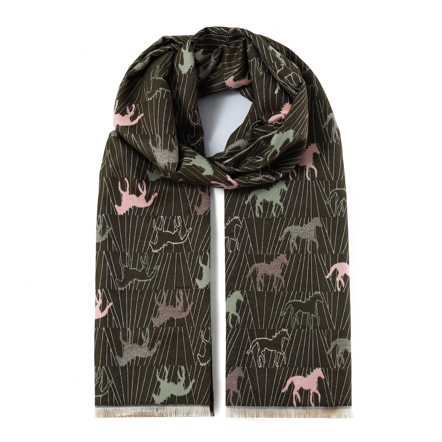 Luxurious Double Sided Jacquard Scarf - Wild Horses