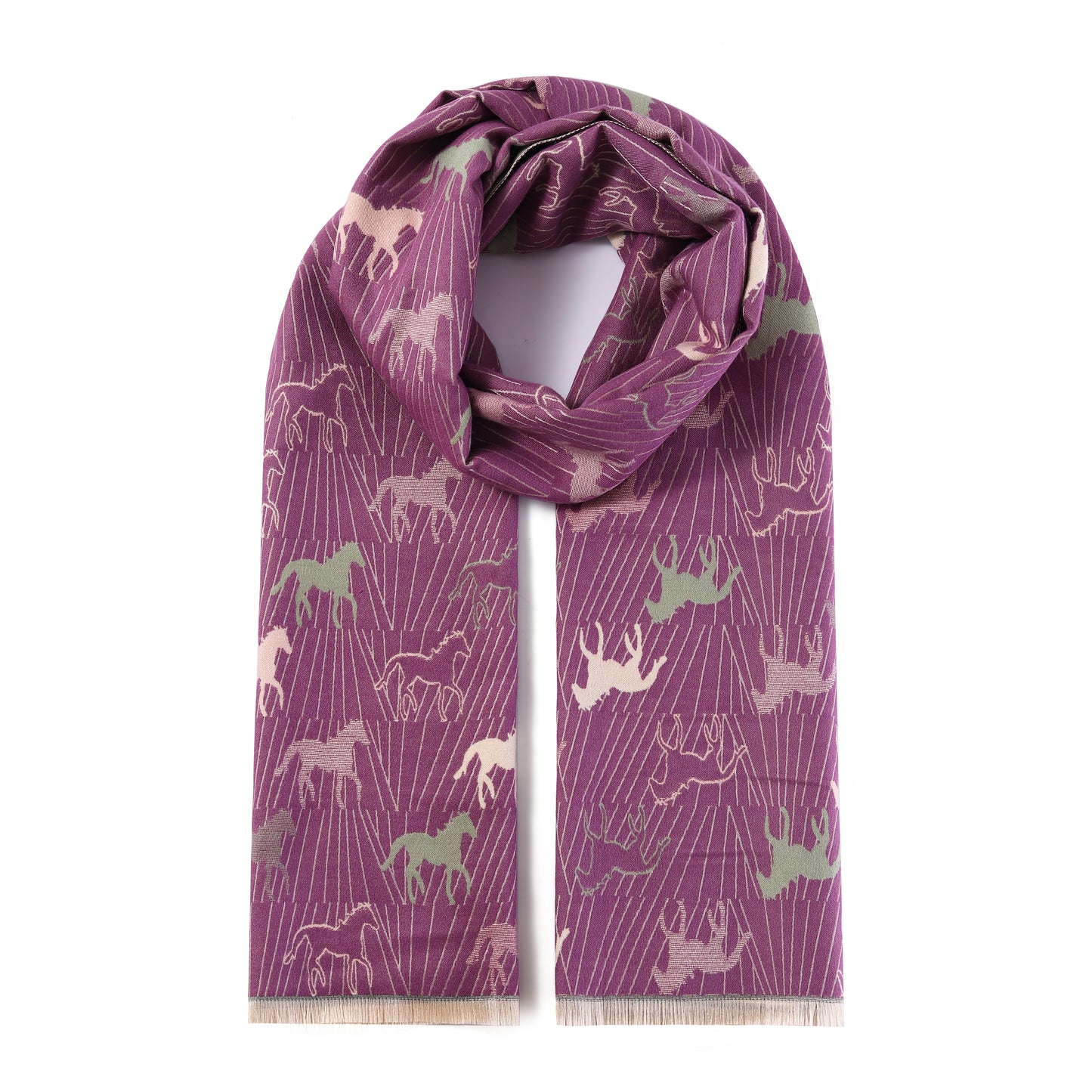 Luxurious Double Sided Jacquard Scarf - Wild Horses
