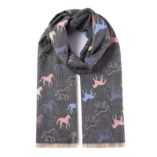 Luxurious Double Sided Jacquard Scarf - Wild Horses
