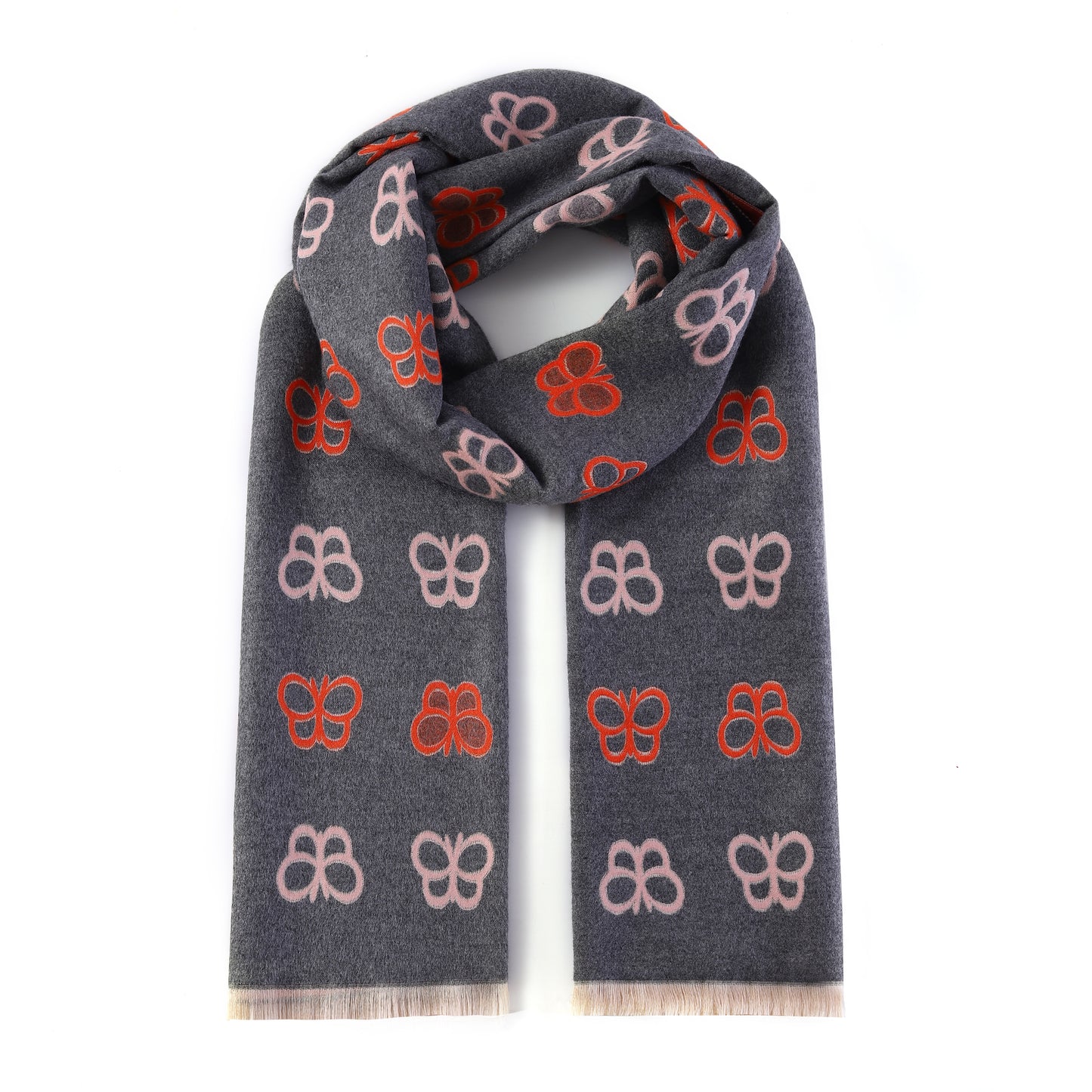 Luxurious Double Sided Jacquard Scarf - Butterflies