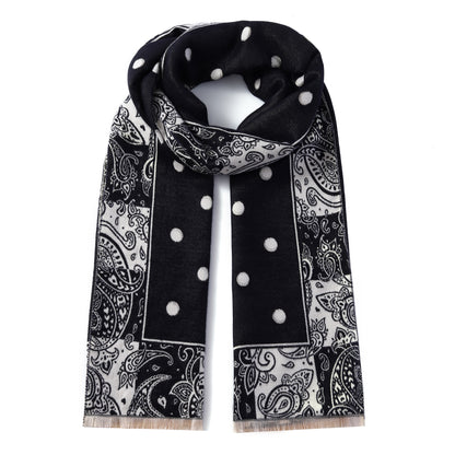 Luxurious Double Sided Jacquard Scarf - Polka Dots with Paisley Border