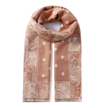 Luxurious Double Sided Jacquard Scarf - Polka Dots with Paisley Border