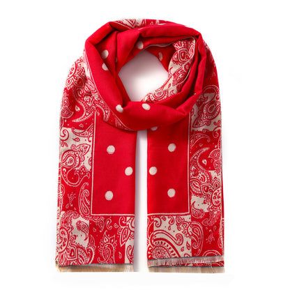Luxurious Double Sided Jacquard Scarf - Polka Dots with Paisley Border