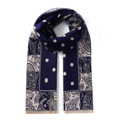 Luxurious Double Sided Jacquard Scarf - Polka Dots with Paisley Border