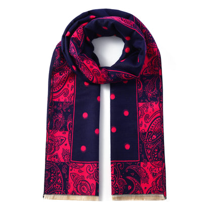 Luxurious Double Sided Jacquard Scarf - Polka Dots with Paisley Border