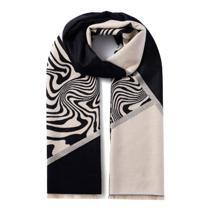 Luxurious Double Sided Jacquard Scarf - Zebra Waves
