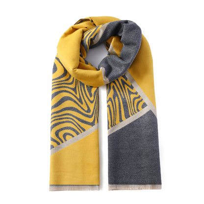 Luxurious Double Sided Jacquard Scarf - Zebra Waves