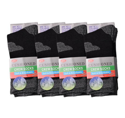 Mens 3 Pair Sport Socks - Black/Grey (12 Pairs)