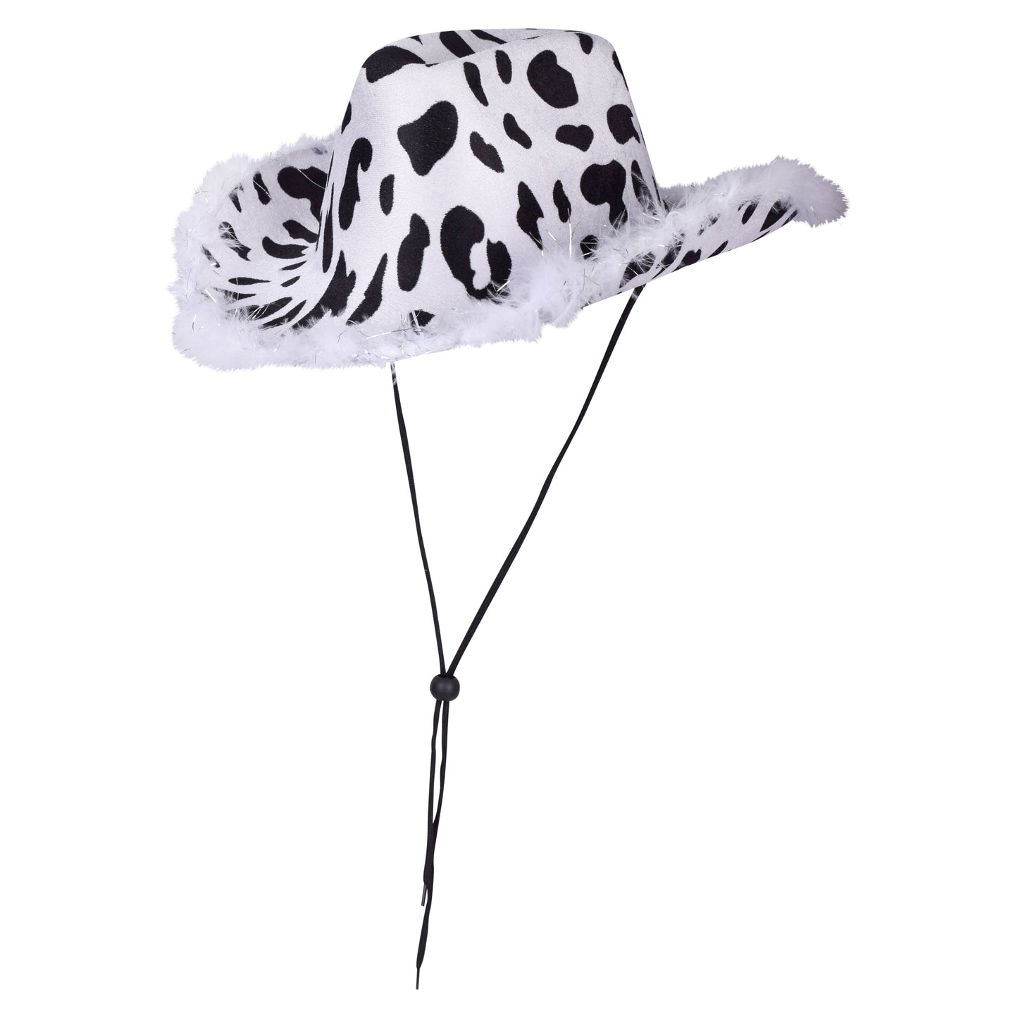 Cow Print Cowboy Hat with Feather Trim