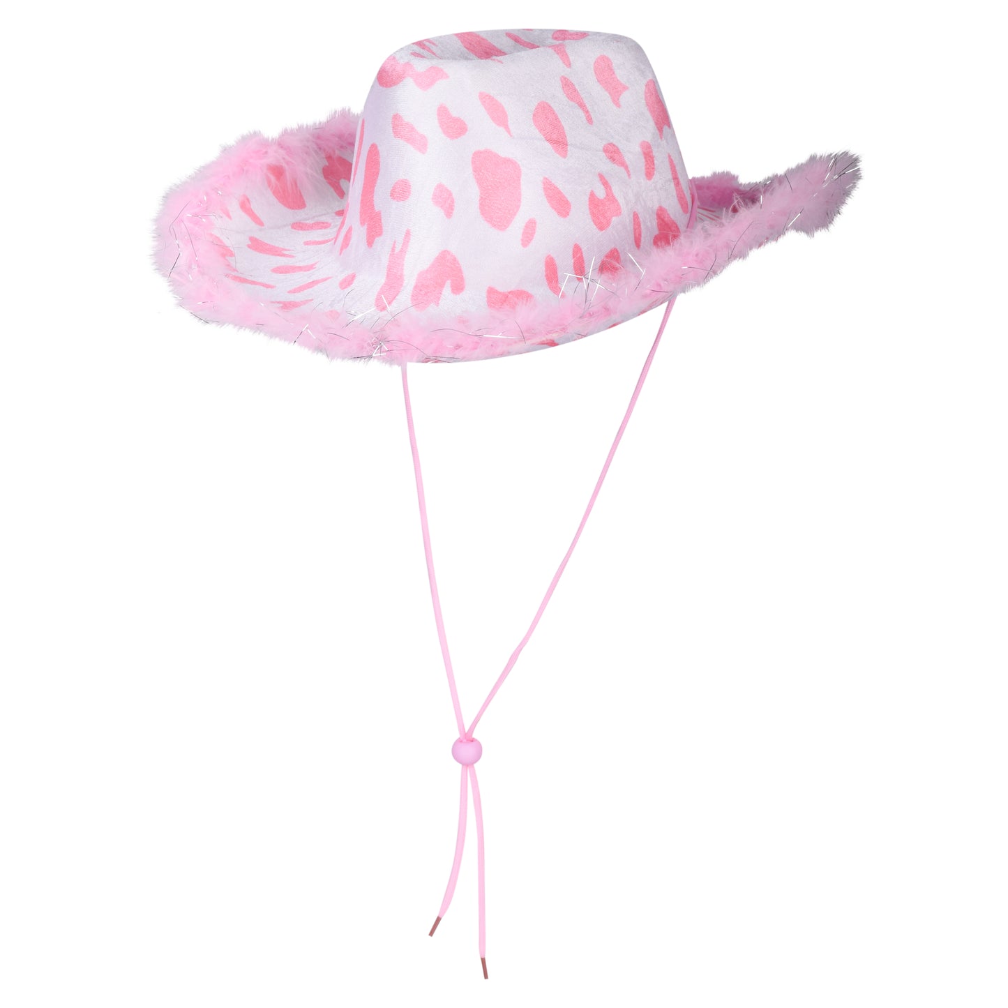 Cow Print Cowboy Hat with Feather Trim