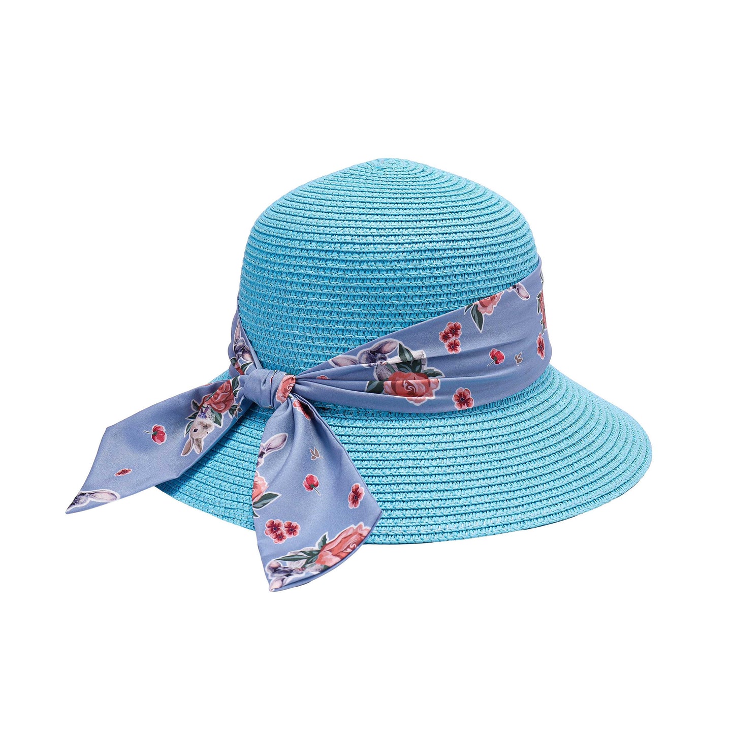 Ladies Classic Cloche Hat with Whimsical Floral Print Ribbon