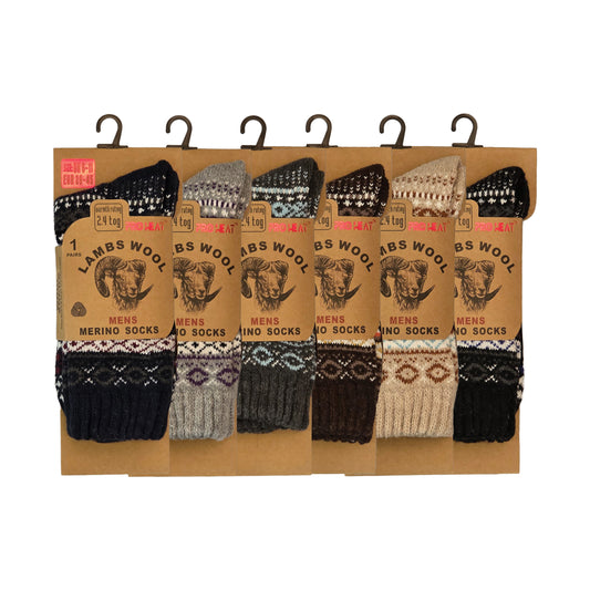 Mens Merino Lambs Wool Socks - Nordic Knit (12 Pairs)