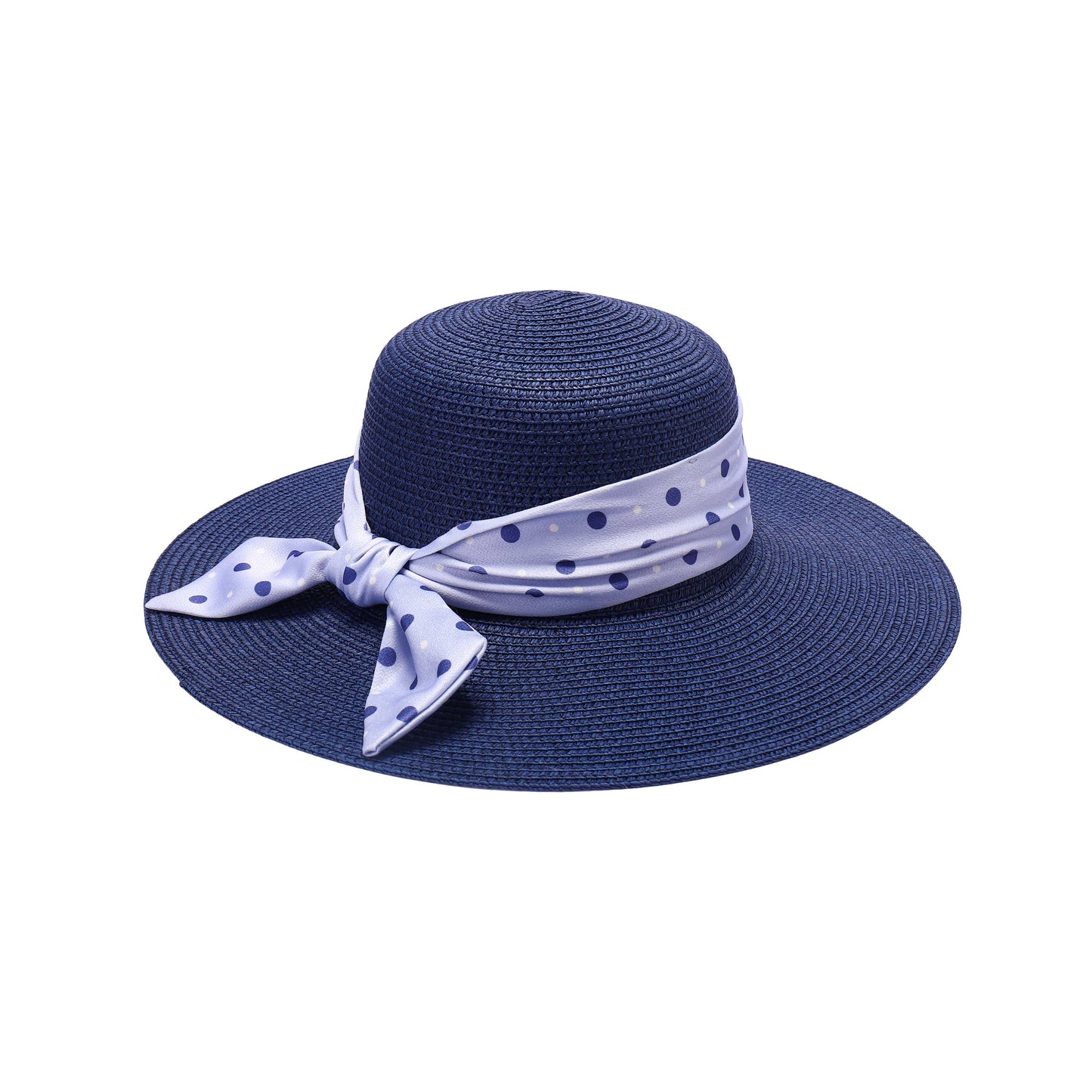 Ladies Sun Hat with Wide Brim and Polka Dot Pattern Bow