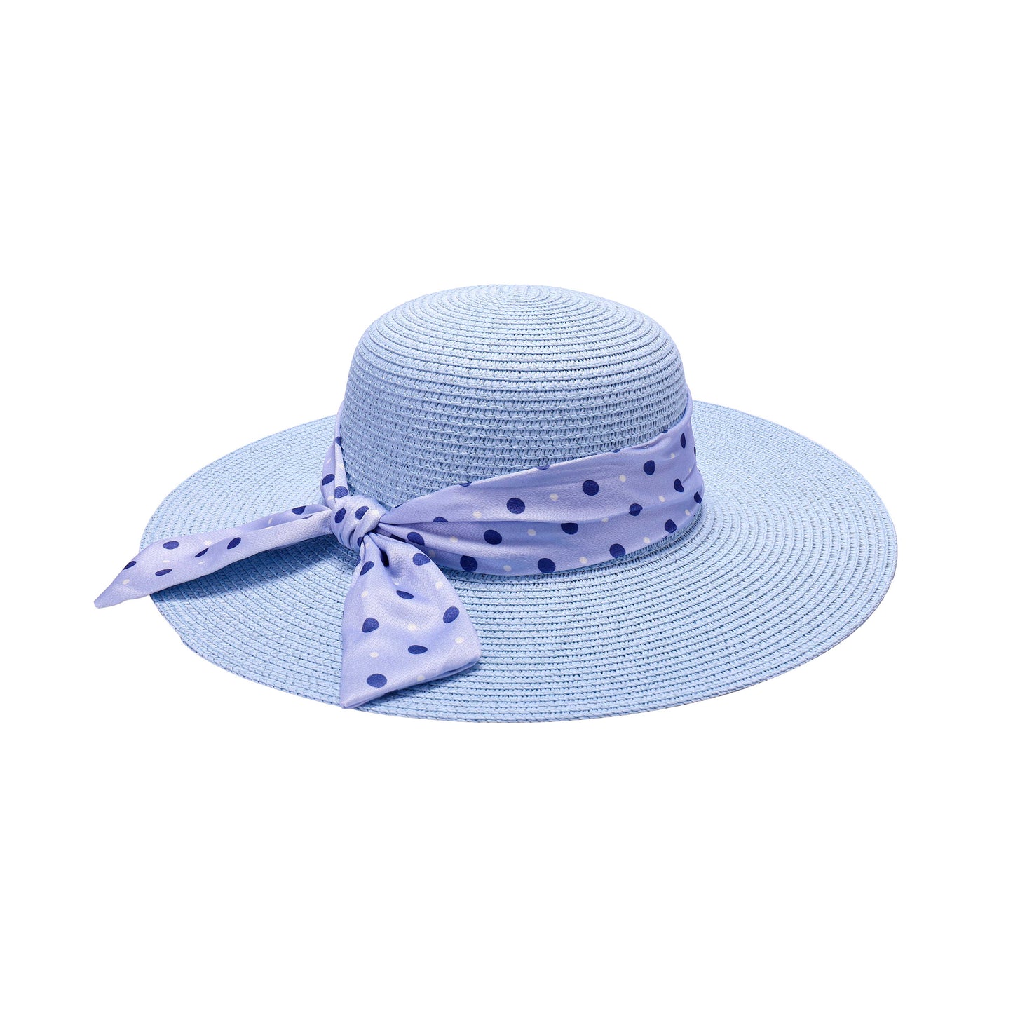 Ladies Sun Hat with Wide Brim and Polka Dot Pattern Bow