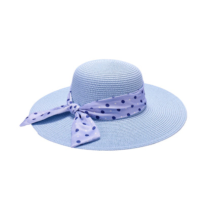 Ladies Sun Hat with Wide Brim and Polka Dot Pattern Bow