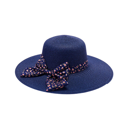 Ladies Sun Hat with Wide Brim and Mini Floral Print Bow