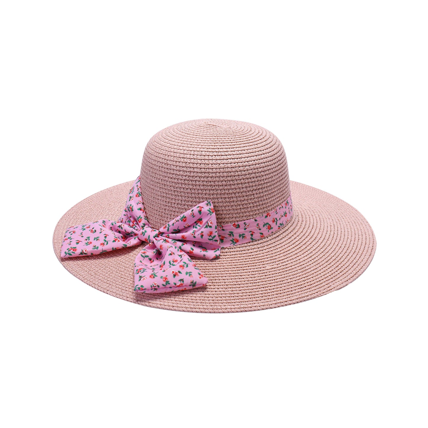 Ladies Sun Hat with Wide Brim and Mini Floral Print Bow