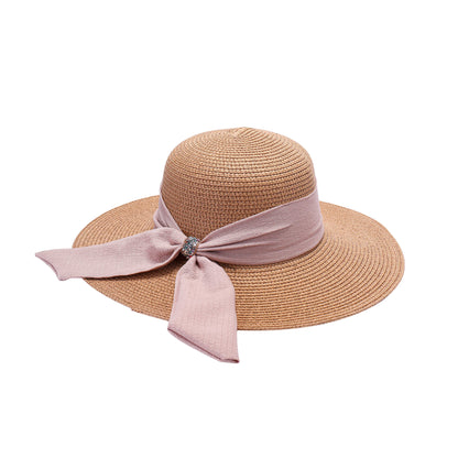 Ladies Sun Hat with Wide Brim and Sparkling Gem Accent