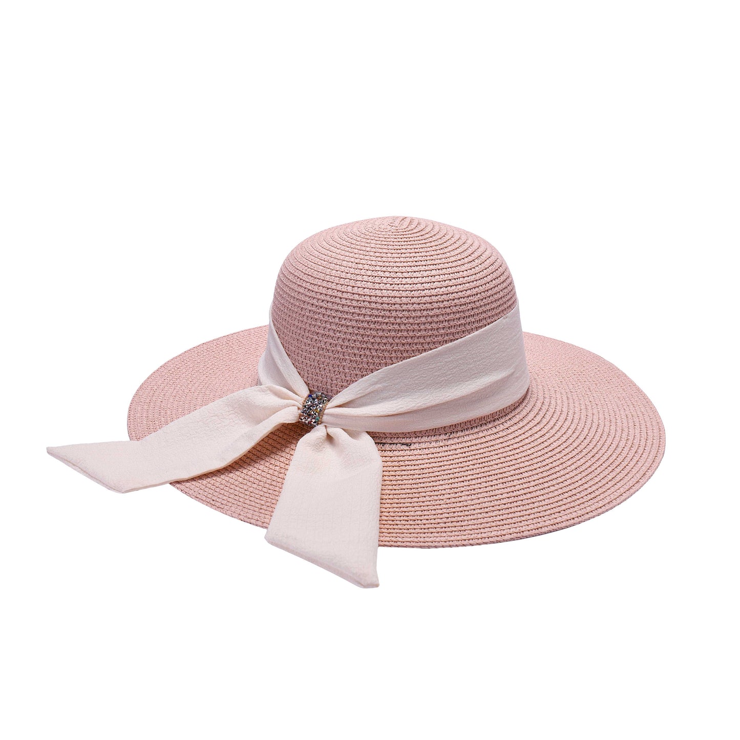 Ladies Sun Hat with Wide Brim and Sparkling Gem Accent