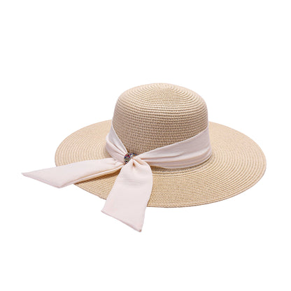 Ladies Sun Hat with Wide Brim and Sparkling Gem Accent
