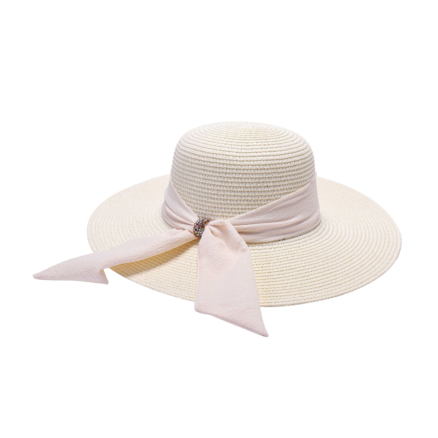 Ladies Sun Hat with Wide Brim and Sparkling Gem Accent