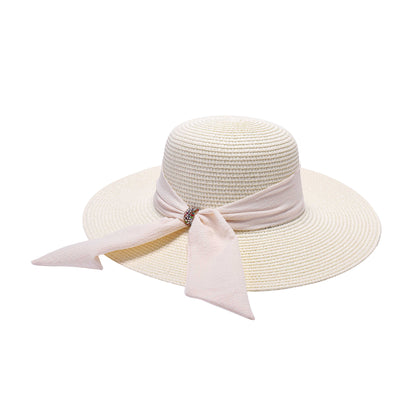 Ladies Sun Hat with Wide Brim and Sparkling Gem Accent