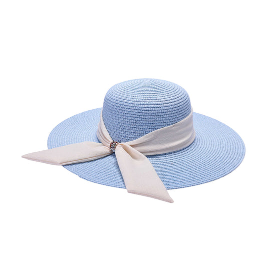 Ladies Sun Hat with Wide Brim and Sparkling Gem Accent