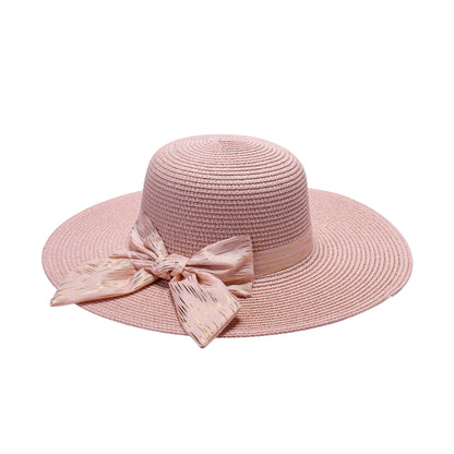 Ladies Sun Hat with Wide Brim and Gold Streaked Bow