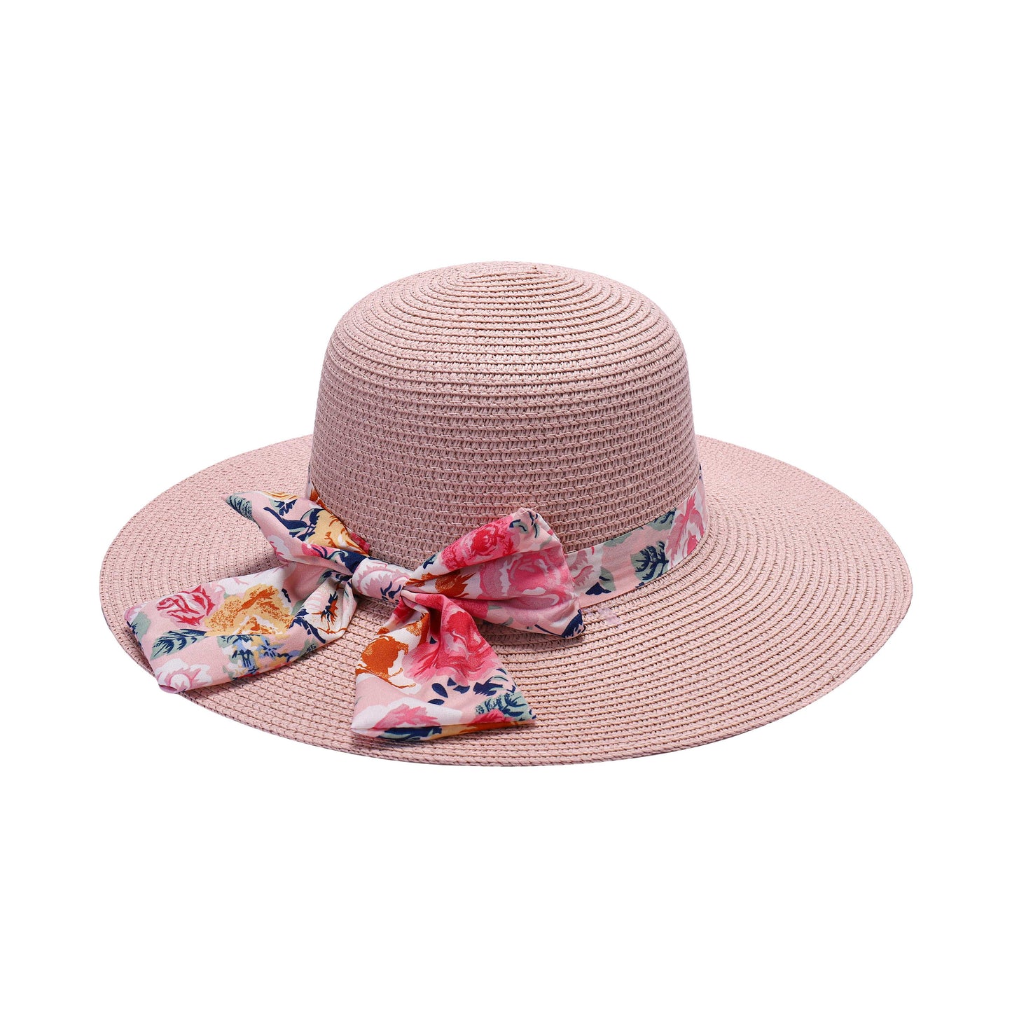 Ladies Sun Hat with Wide Brim and Mega Floral Print Bow