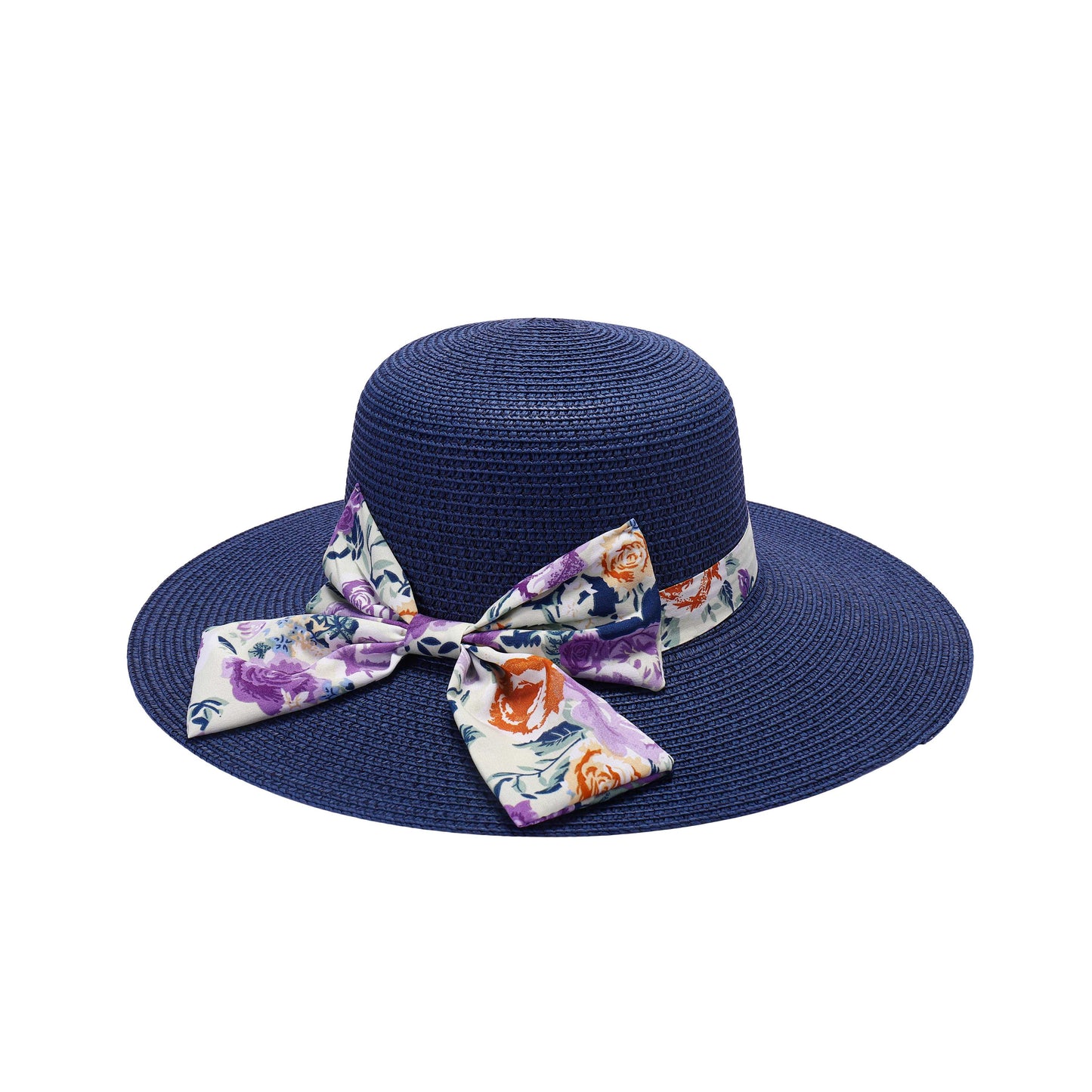 Ladies Sun Hat with Wide Brim and Mega Floral Print Bow