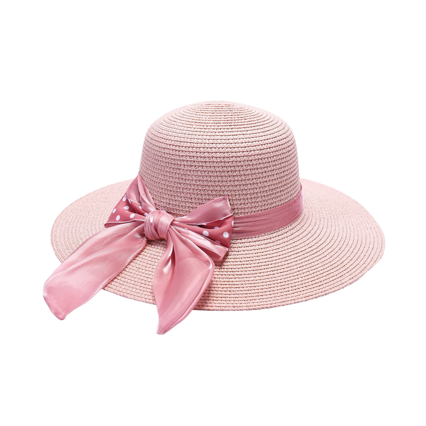 Ladies Sun Hat with Wide Brim and Polka Dot Bow