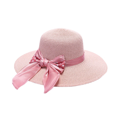 Ladies Sun Hat with Wide Brim and Polka Dot Bow