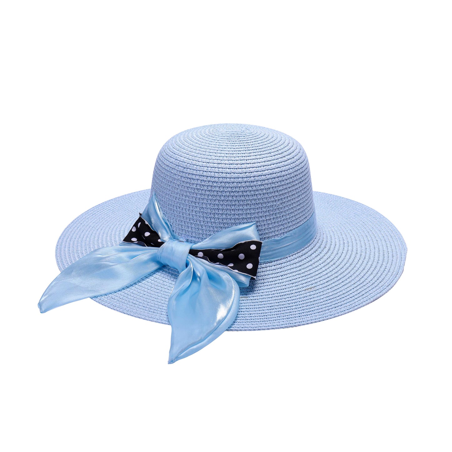 Ladies Sun Hat with Wide Brim and Polka Dot Bow