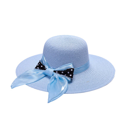 Ladies Sun Hat with Wide Brim and Polka Dot Bow
