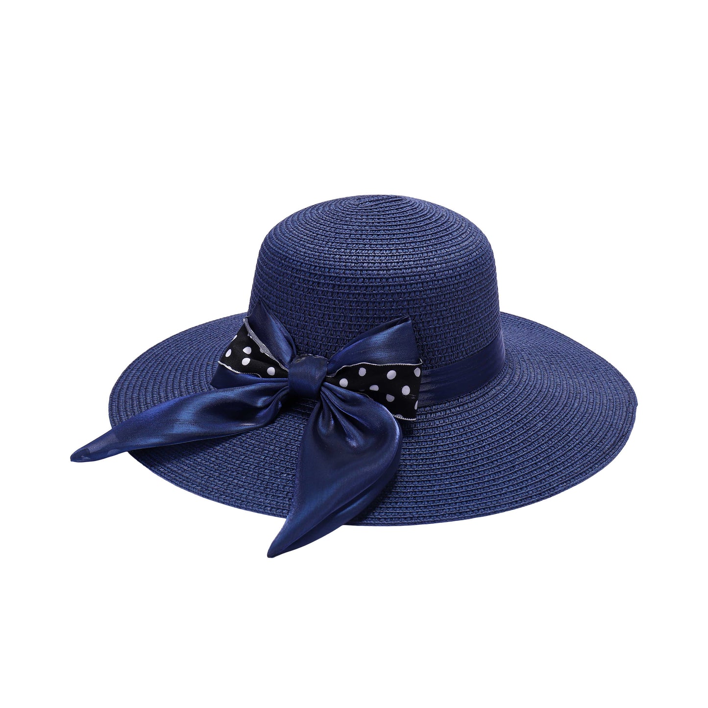 Ladies Sun Hat with Wide Brim and Polka Dot Bow