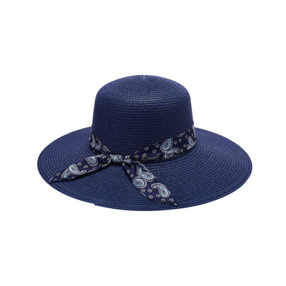 Ladies Sun Hat with Wide Brim and Paisley Print Bow
