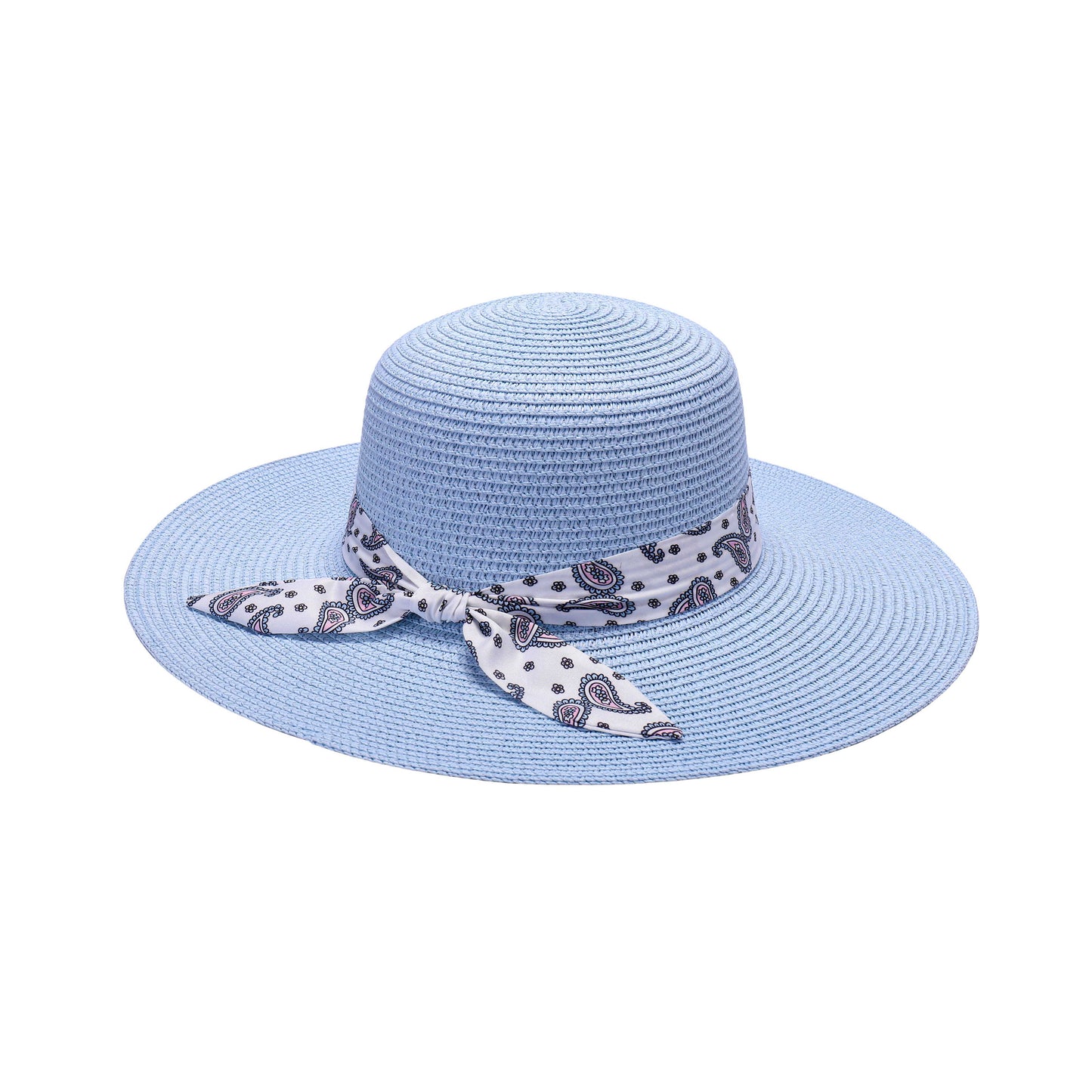 Ladies Sun Hat with Wide Brim and Paisley Print Bow