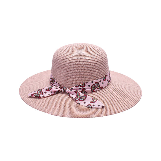 Ladies Sun Hat with Wide Brim and Paisley Print Bow