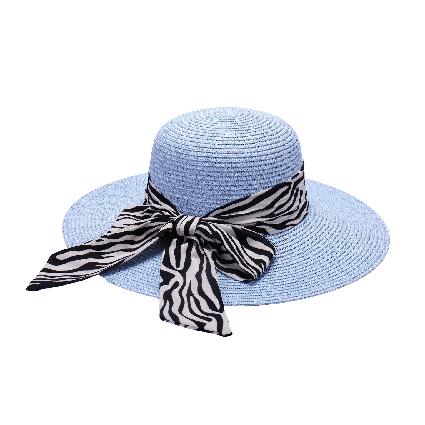 Ladies Sun Hat with Wide Brim and Zebra Pattern Bow