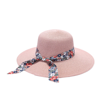 Ladies Sun Hat with Wide Brim and Vibrant Floral Ribbon