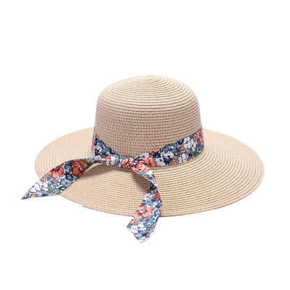 Ladies Sun Hat with Wide Brim and Vibrant Floral Ribbon
