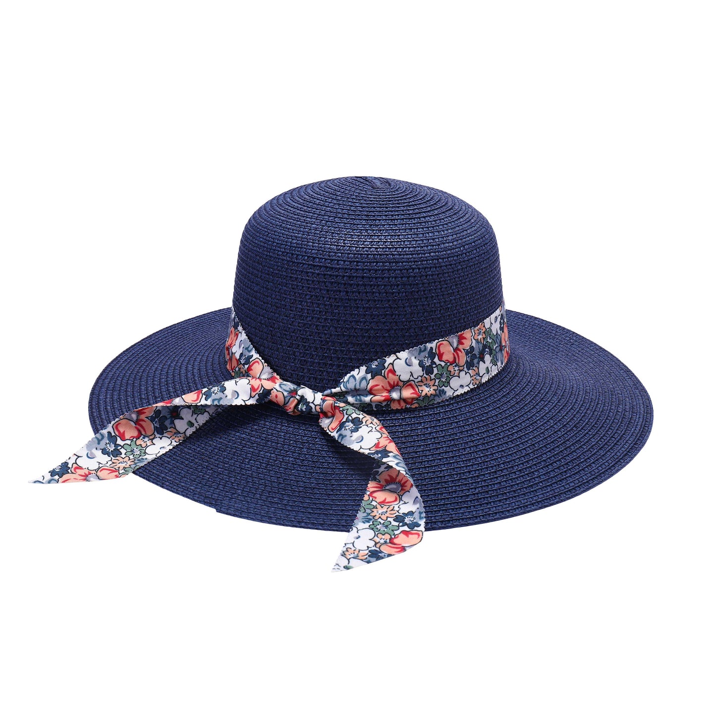 Ladies Sun Hat with Wide Brim and Vibrant Floral Ribbon