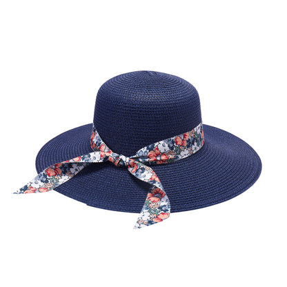 Ladies Sun Hat with Wide Brim and Vibrant Floral Ribbon