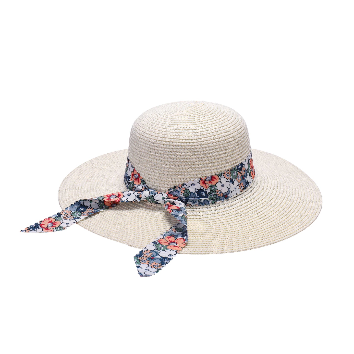 Ladies Sun Hat with Wide Brim and Vibrant Floral Ribbon