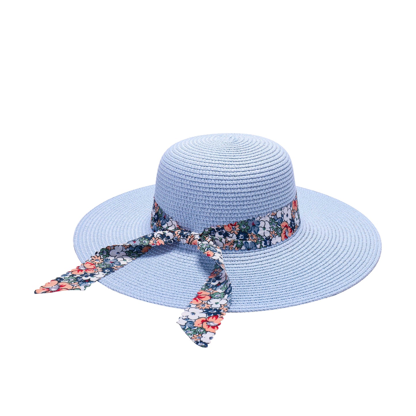 Ladies Sun Hat with Wide Brim and Vibrant Floral Ribbon