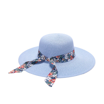 Ladies Sun Hat with Wide Brim and Vibrant Floral Ribbon