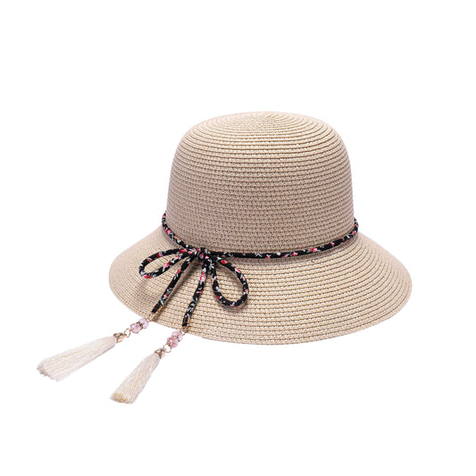 Ladies Summer Cloche Hat with Tassel Accents