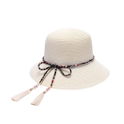 Ladies Summer Cloche Hat with Tassel Accents