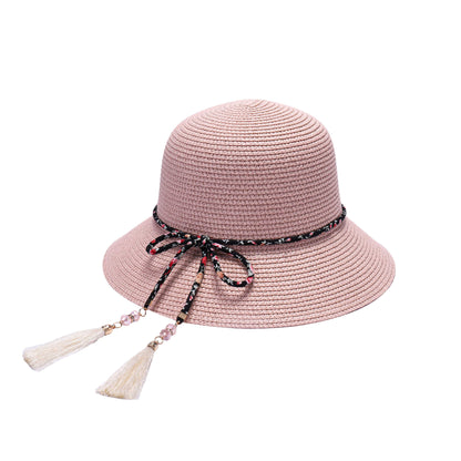 Ladies Summer Cloche Hat with Tassel Accents
